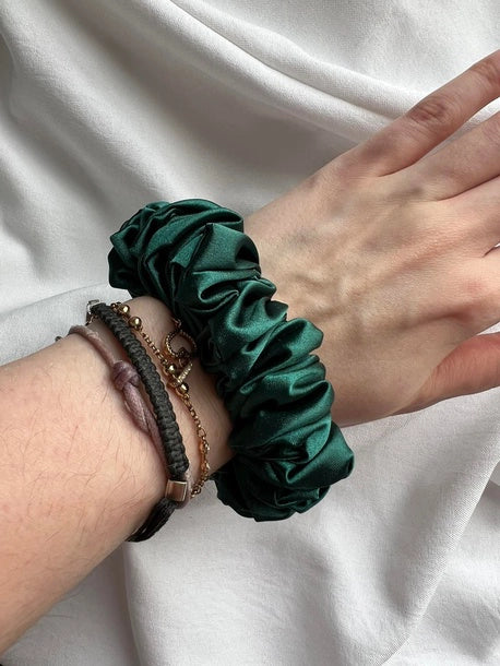 Scrunchie MINI butelkowa zieleń Satyna