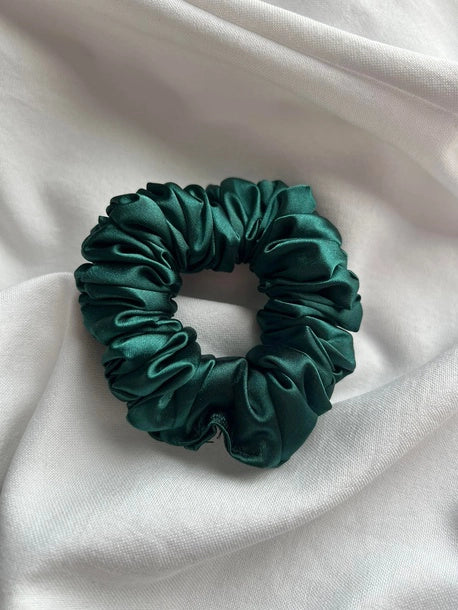 Scrunchie MINI butelkowa zieleń Satyna
