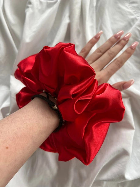 Scrunchie XXL ostra czerwień Satyna