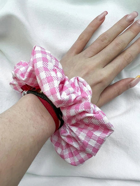 Scrunchie STANDARD róż w kratkę Bawełna
