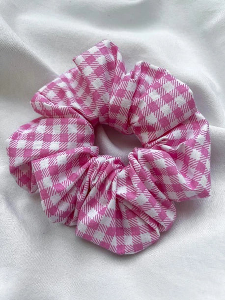 Scrunchie STANDARD róż w kratkę Bawełna