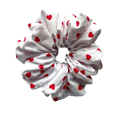 Scrunchie XXL biała w serduszka Bawełna