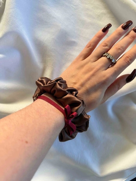 Scrunchie MINI brąz Jedwab