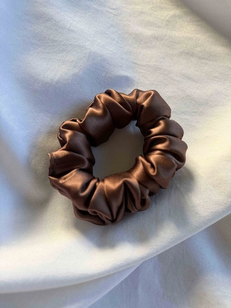 Scrunchie MINI brąz Jedwab